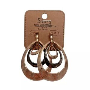 Story by Davinci Earrings Post Dangle Style Hammered Goldtone NWT